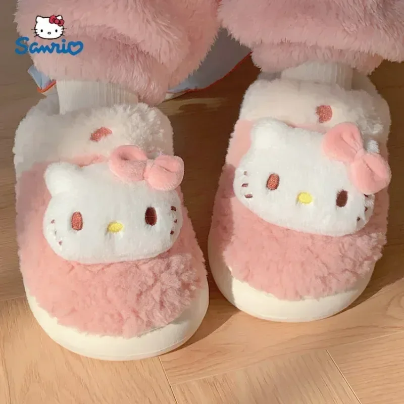 

Sanrio Hello Kitty Home Fuzzy Slipper Cartoon Kuromi Cinnamoroll Yk2 Women Winter Plush Non Slip Slippers girl Cute Flat Shoes