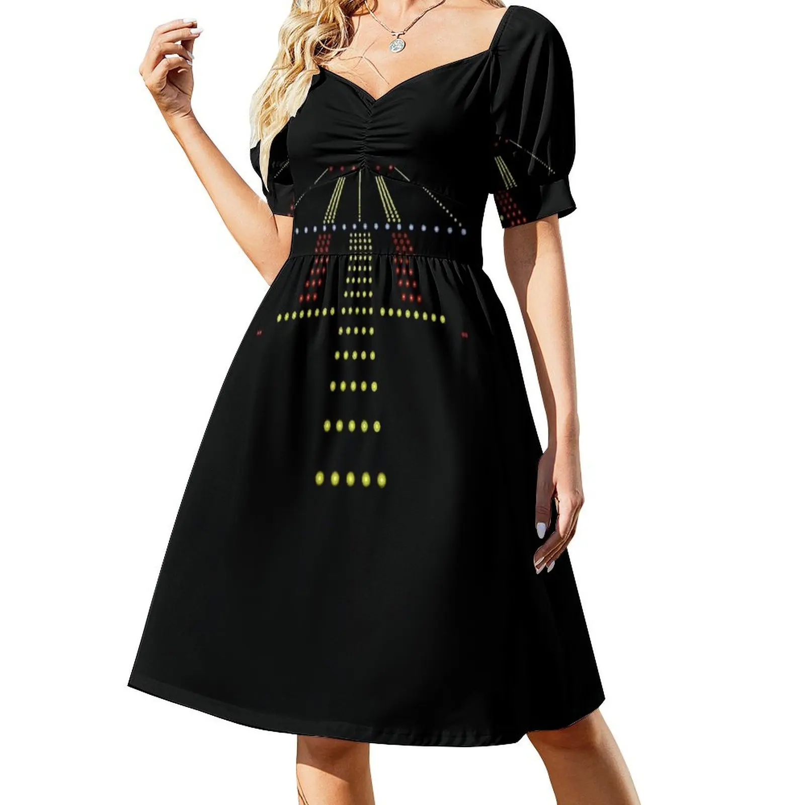 thumbnail image 1 of Vestido de manga corta con luces de aeropuerto y vista nocturna de pista, ropa de fiesta, elegante y chic, vestidos de noche para bodas., 1 of 8