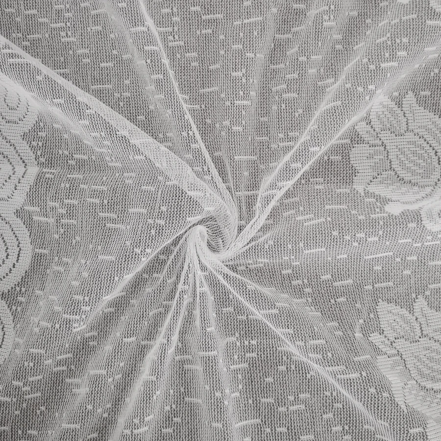 Art Deco white floral knitted polyester kitchen curtain-machine washable unlined door curtain suitable for all seasons window curtains tie valance curtain