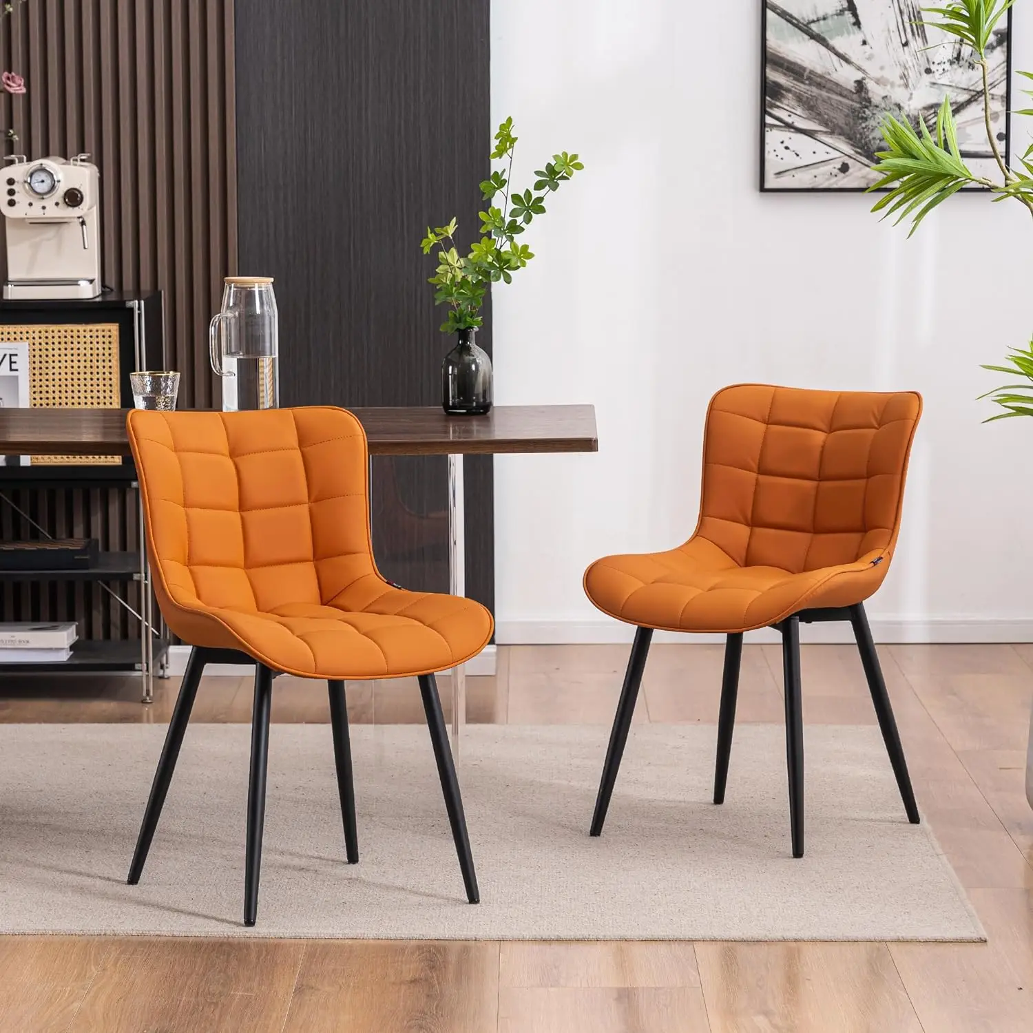 

YOUTASTE Dining Chairs Set of 2, PU Leather Upholstered Modern Armless Dining Room Chair with Back Metal Legs, Kitchen