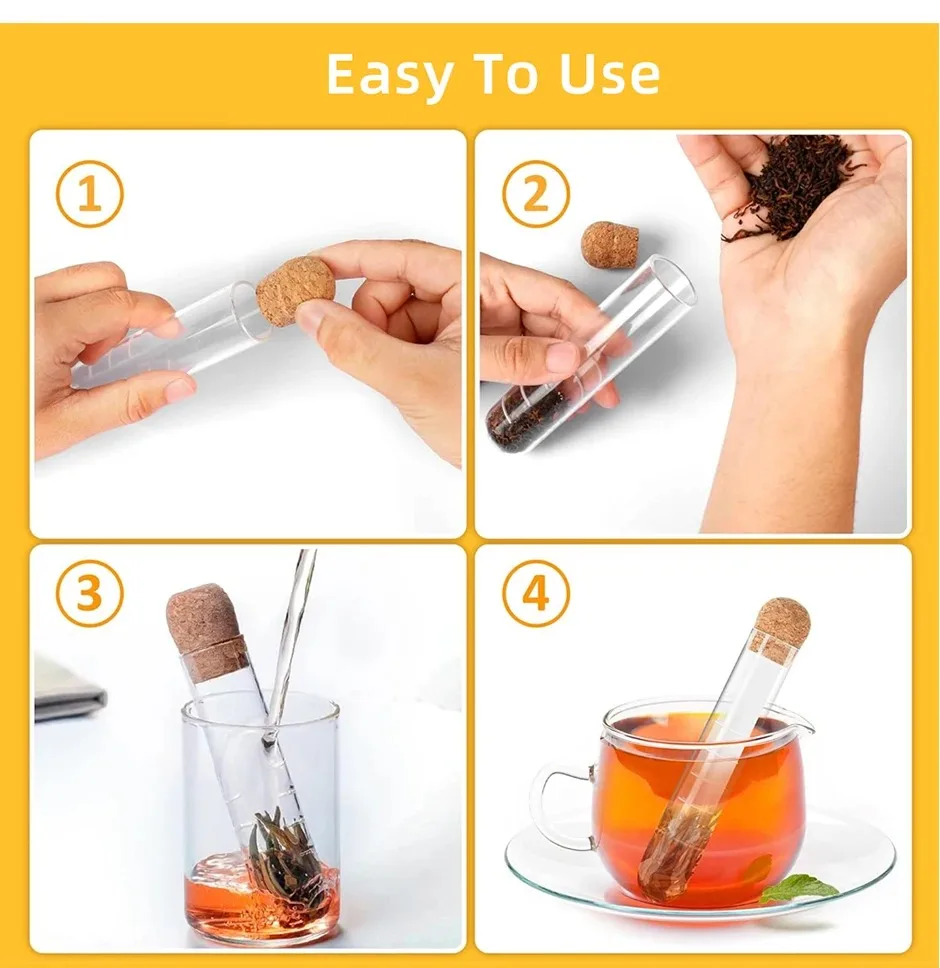 Description Picture 6 of itemCreative Tea InfuserClear Filter Glass Tube Tea Strainer with Cork Lid Reusable Brewing Test Tube Kitchen Tools