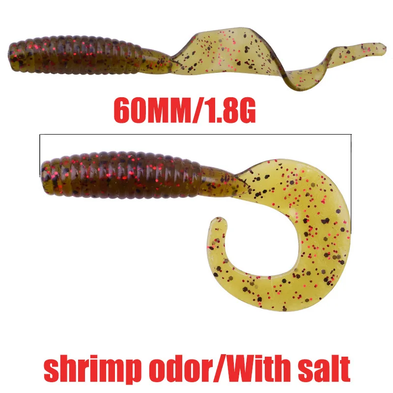 60mm /2.1g Grub Lures Soft Plastic Worm Lures Grubs Worm for Bass Fishing  Soft Bait for Jig Head 12pcs/lot