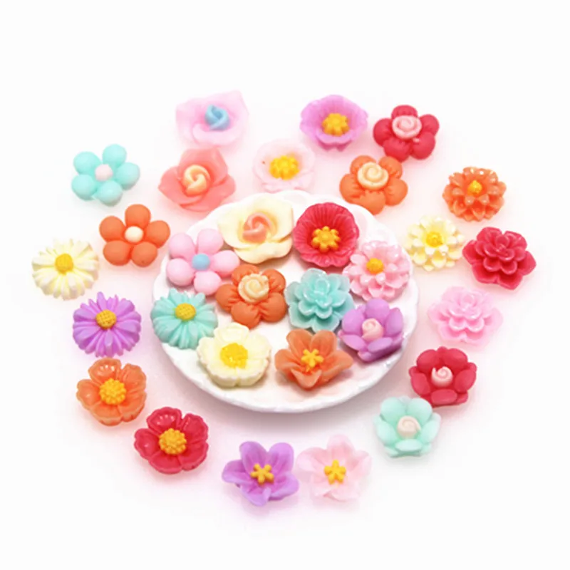 

50 шт. 12-15 мм смешанные цвета милые цветы из смолы с плоской задней стороной Кабошон DIY Ювелирные изделия/рукоделие аксессуары