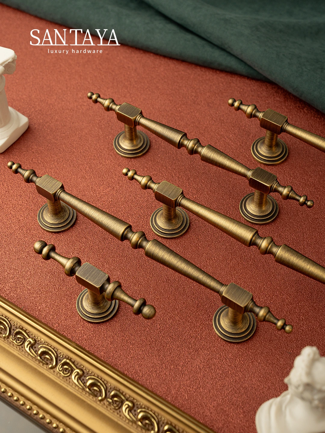 Santaya มือจับทองเหลืองโบราณแบบขัดเงา สำหรับตู้ครัว ตู้เสื้อผ้า ลิ้นชัก ห้องนอน อุปกรณ์ตกแต่งเฟอร์นิเจอร์สุดหรู 1