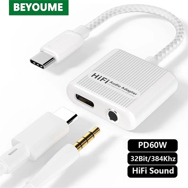 2 in 1 USB C to 3.5mm Charge Audio Converter PD 60W 32Bit HiFi Type C 3.5 Aux Headphone Adapter For iPhone 15 Pro Max iPad Pro