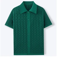 Polo en tricot décontracté pour homme, manches courtes, boutonné, couleur unie, tricot texturé, léger, pour le quotidien et les occasions professionnelles 4
