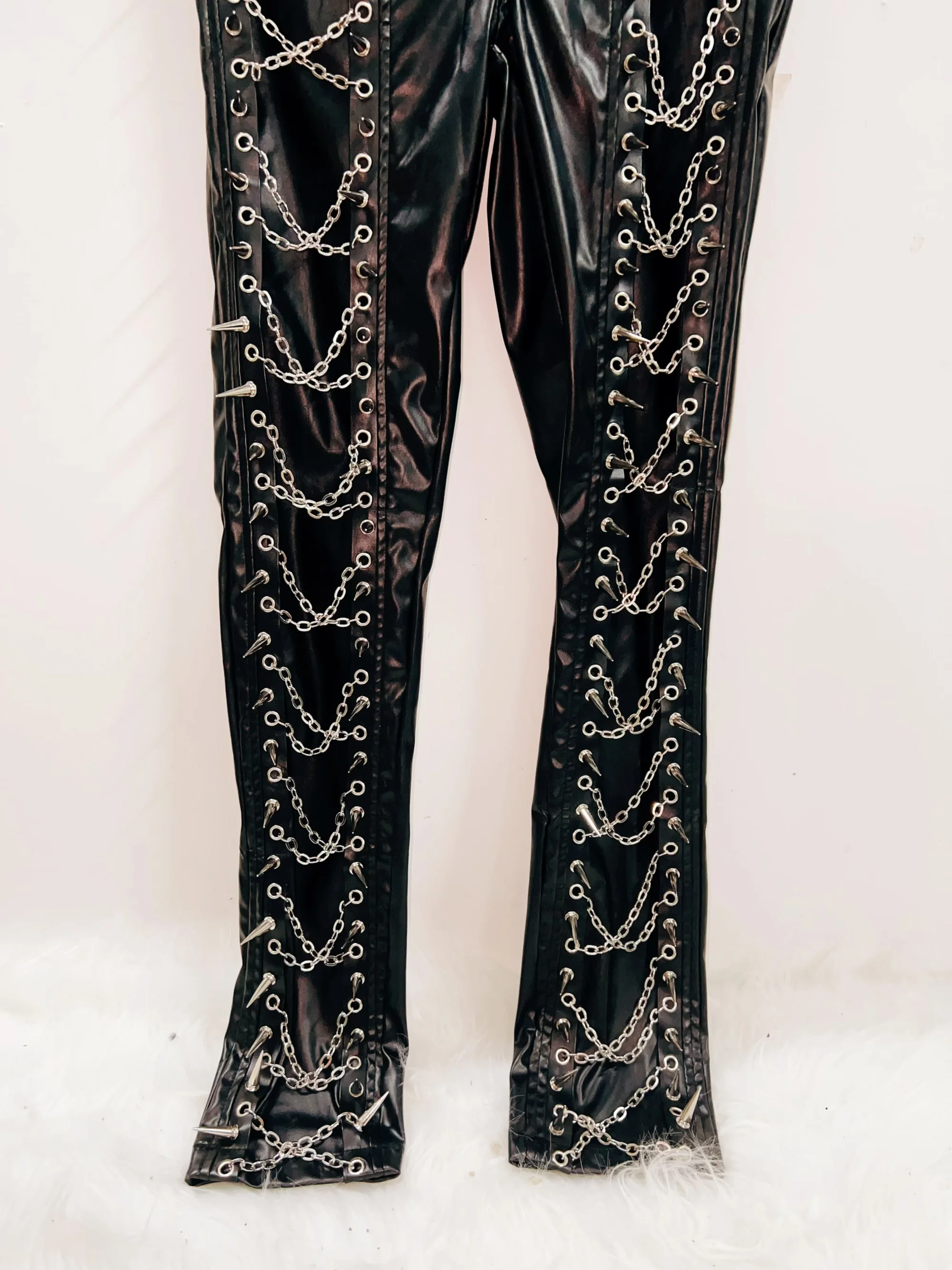 Metal Chain Faux Leather Trousers 24