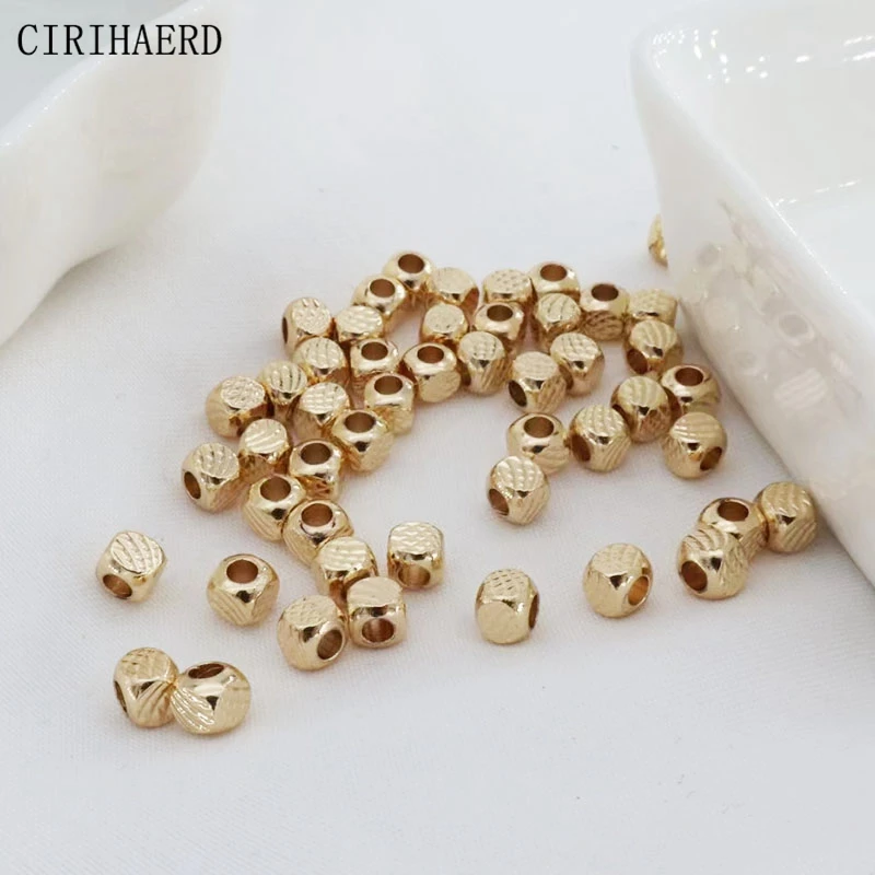 4mm Bracelet Beads 14K Gold Plated Square Embossed Bead For