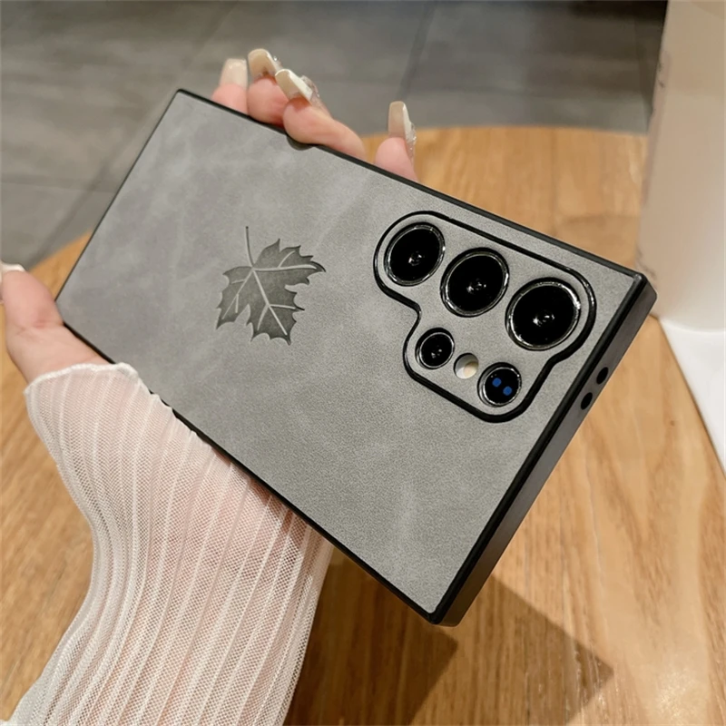 Maple Leaves Embossed PU Leather Phone Case Cover