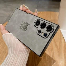 Maple Leaves Embossed PU Leather Phone Case Cover - Galaxy Note20 Ultra (Gray)