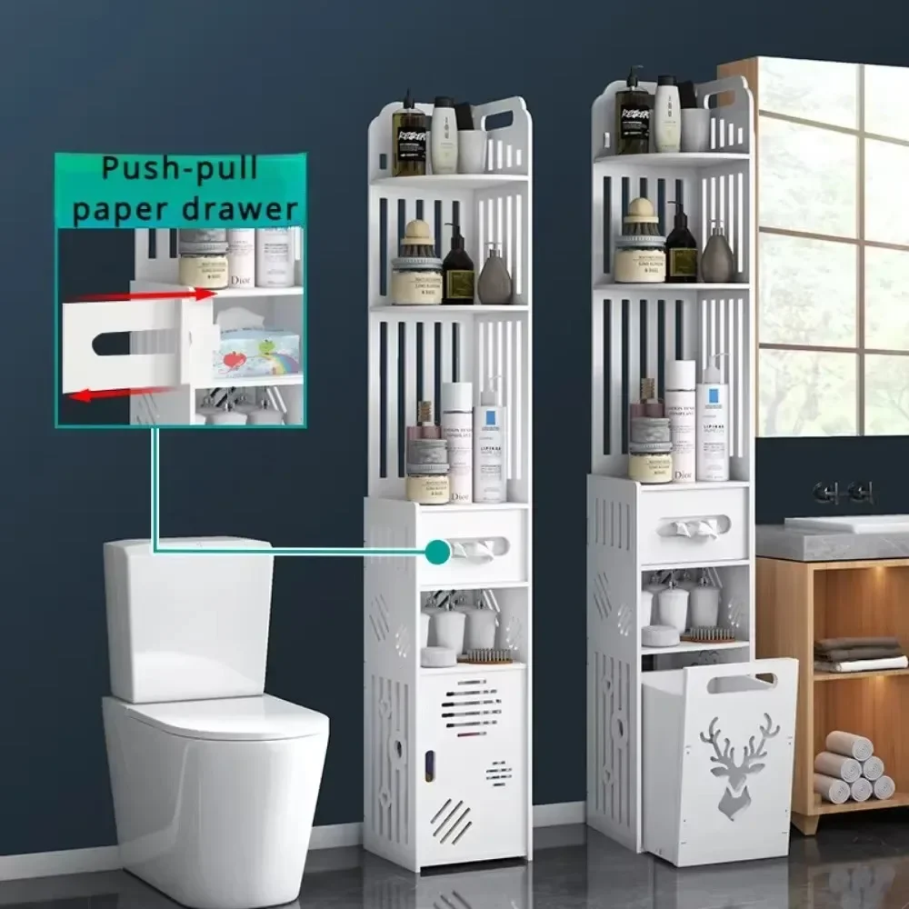 Floor Standing Tall Bathroom Storage Cabinet Drawers Cabinet Narrow Seam Storages Rack and With Shelves Bathroom Triangle Shelfs