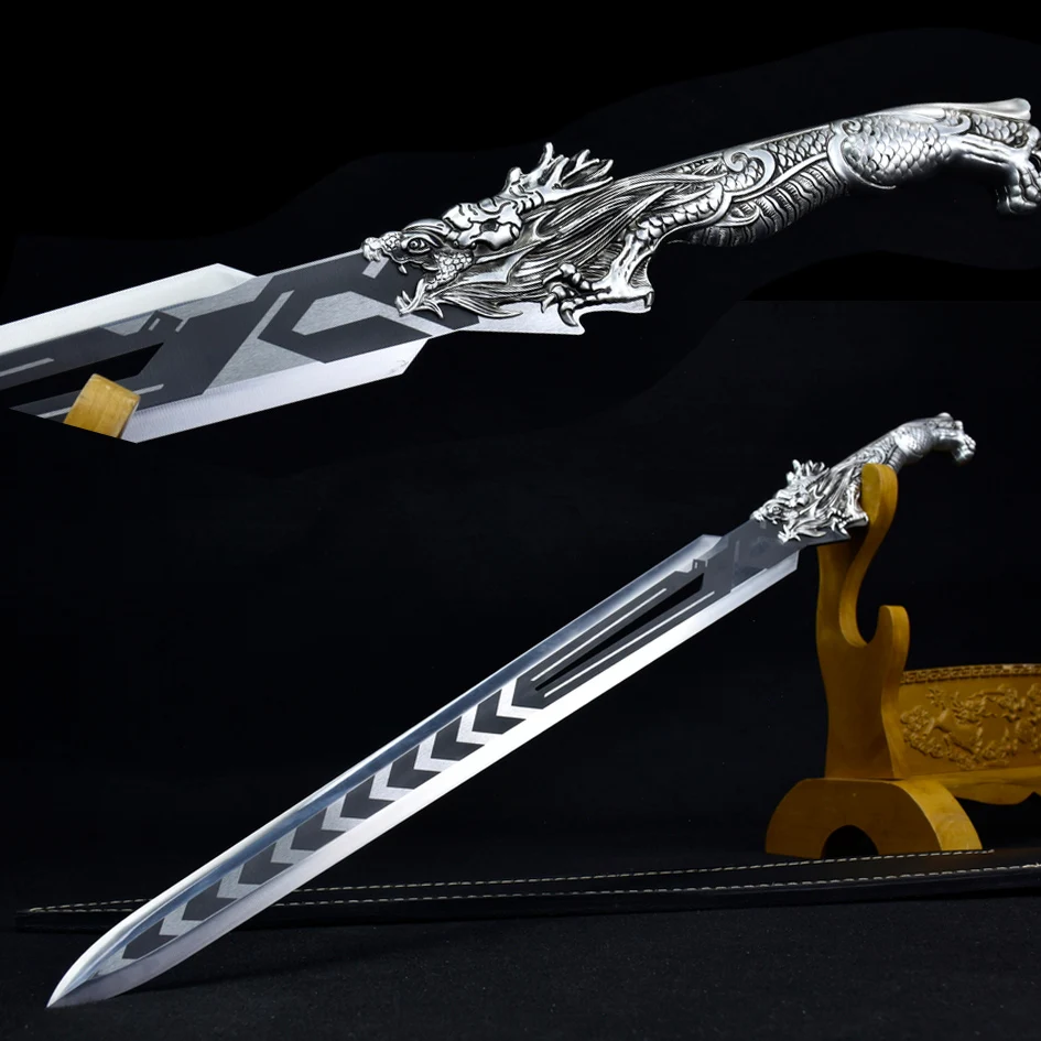 

78cm stainless steel Medieval True Sword Dragon handle Battle ready Sword Warrior Sharp Tang Sword True Steel weapon katana