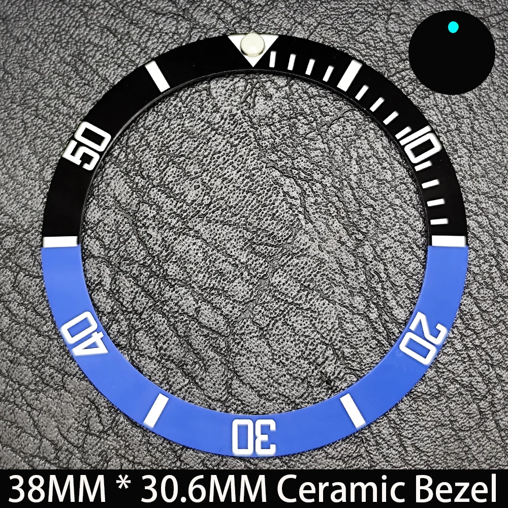 Elegant Blue Luminous Bezel GMT and Diving Watch Insert, Sloping 38mm x 30.6mm Ceramic/Aluminum