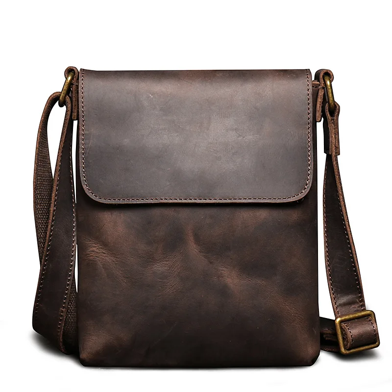 Messenger Bag Nesitu Vintage Brown Black Genuine Crazy Horse Leather Small Women Men For ipad mini mens messenger bag women messenger bag