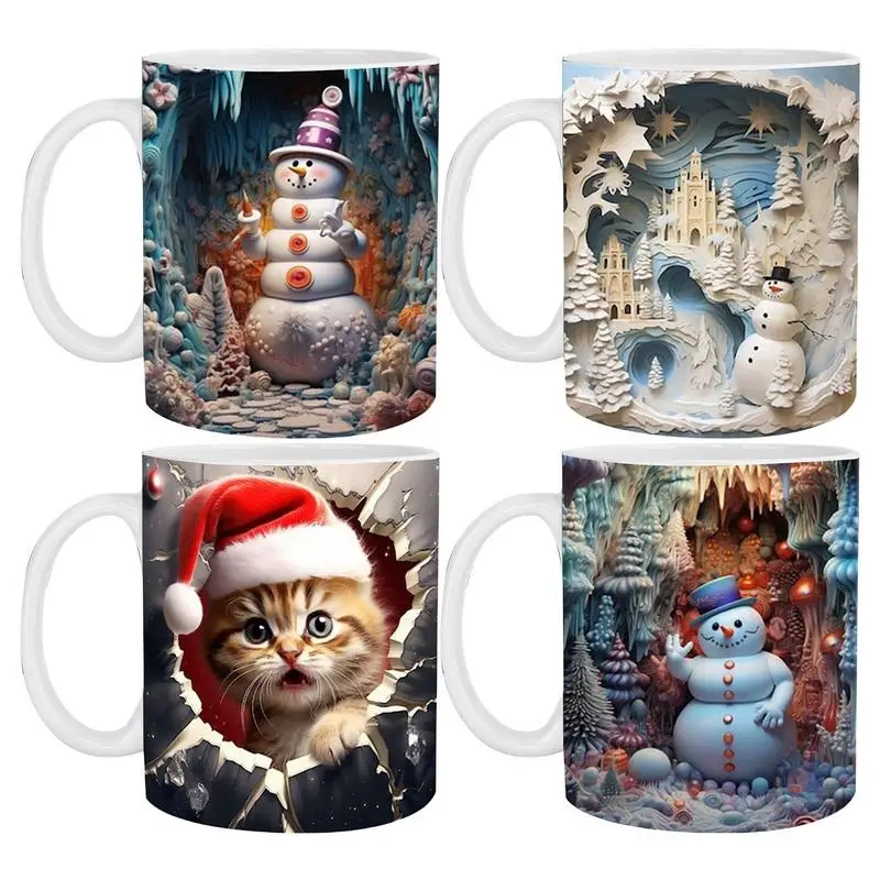 

Керамическая кружка с 3d-изображением снеговика, многофункциональная чашка для чая с матовым снеговиком, кофейная кружка с креативным принтом для рождественского домашнего декора