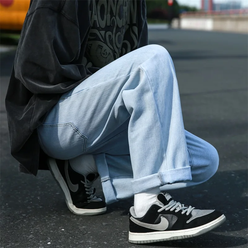 2022 Spring and Autumn New Men's Jeans Straight Loose Wide Leg Pants Trend All-match Casual Trousers