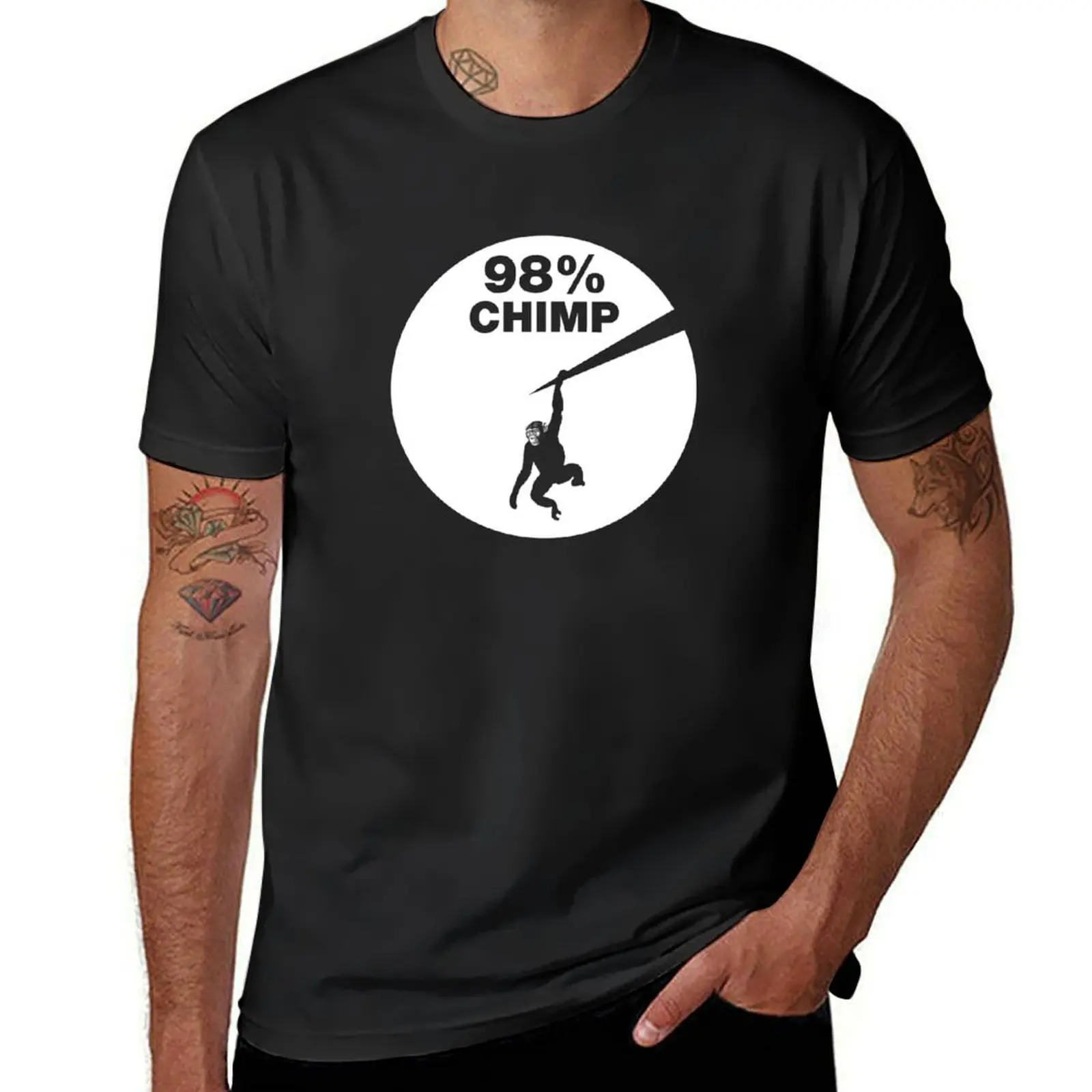 Chimps and humans share about 98 percent of their DNA T-Shirt summer tops funnys sweat mens graphic t-shirts