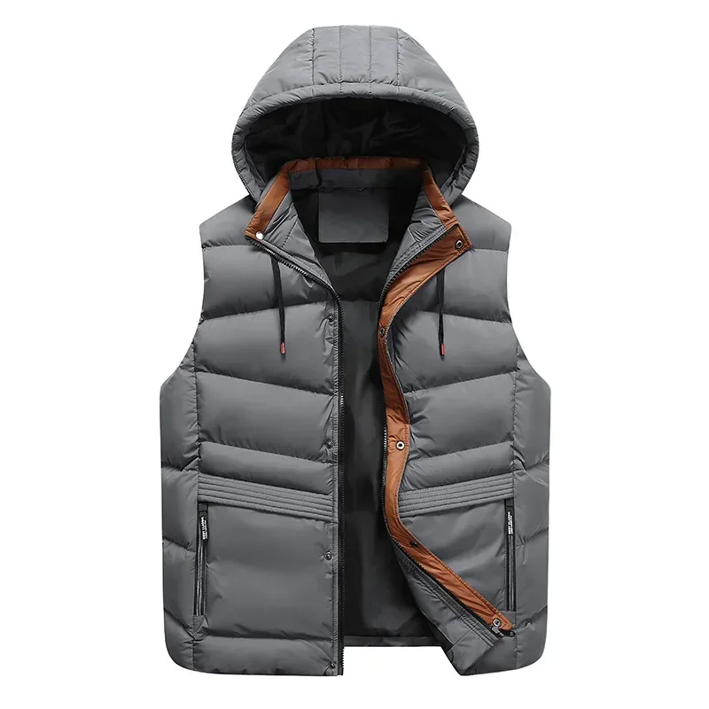 Description Picture 3 of item6XL 7XL Autumn Winter Vest Men Outdoor Casual Hooded Collar Windproof Mens Waistcoat Thick Warm Sleeveless Jacket Outerwear