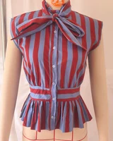 Chemisier Femme 2026 Nouvelle Collection Printemps-Été – Chemise Rayée Sans Manches à Nœud Papillon pour Femme, Style Décontracté et Chic, Personnalité Féminine 5