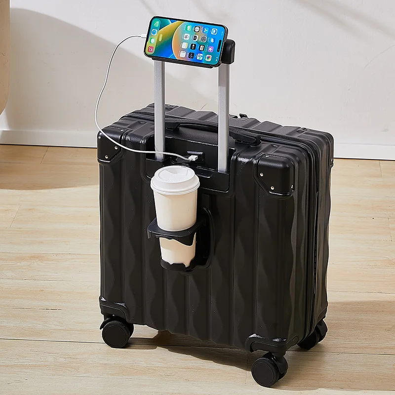 Valise cabine à code avec port usb et porte-gobelet intégrés_voghion.com