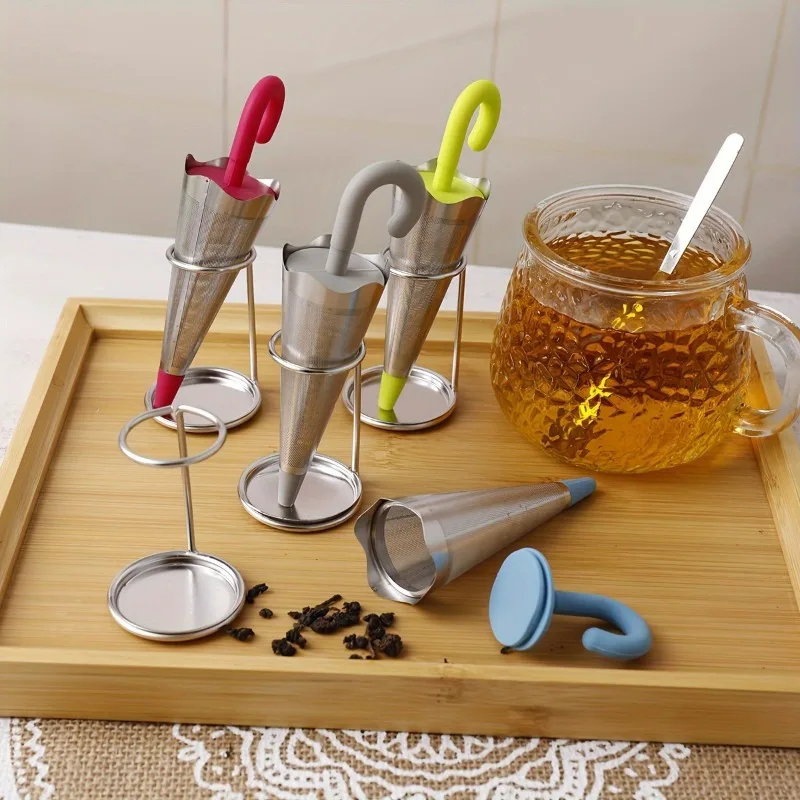 Reusable Umbrella Tea Infuser with Drip Tray – Stainless Steel Fine Mesh Tea Strainer