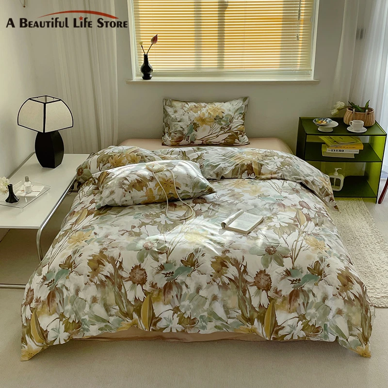 

Vintage French Flowers Pattern 100% Cotton Bedding Set Nordic Single Double Queen King Duvet Cover Set Bed Sheet Set Pillowcases