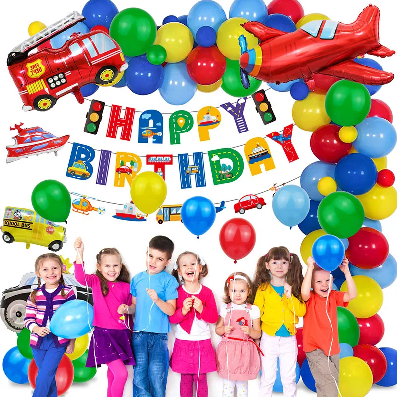 

Airplane School Bus Yacht Fire Truck Train Balloon Kids Birthday Decoration Boys Transportation Birthday Party Balloon Garland