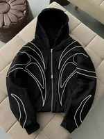 Street Retro Fashion Clothing Striped Embroidered Black Double Zipper Hoodie American Hip-hop Punk Oversized Sweatshirt women