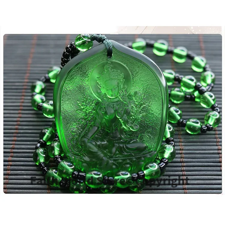 GOOD LUCK pocket travel efficacious Mascot Bless Safe Green Tara Guanyin Buddha Avalokitesvara Crystal Pendant Buddhist Amulet 3