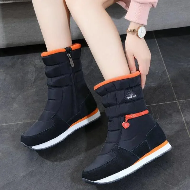 Long Women Snow Boots with Fashion Zipper Comfortable Warm Fur