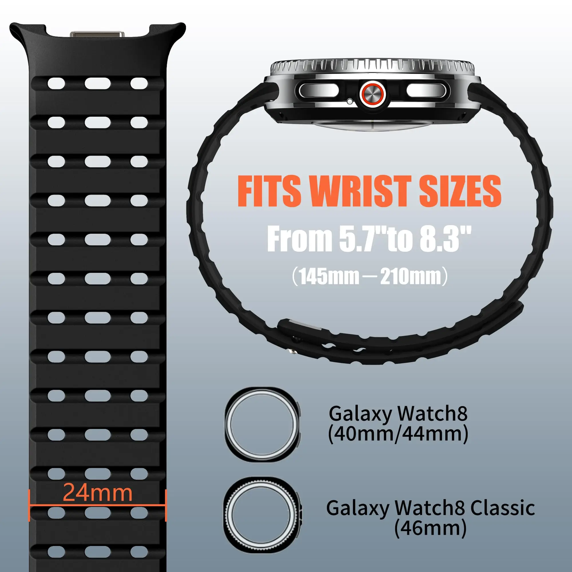 Sport Breathe Magnetic Silicone Watch Band with No-Gap Curved End Design