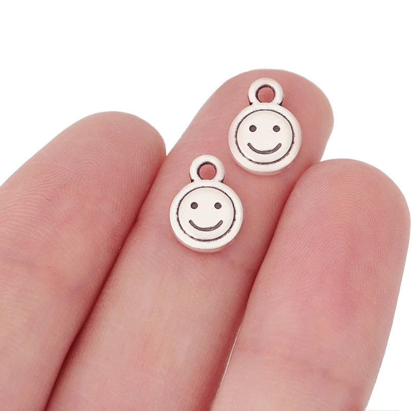

60 x Tibetan Silver Color Smile Face Charms Pendants Beads 2 Sided for DIY Necklace Bracelet Jewelry Making Accessories 12x9mm