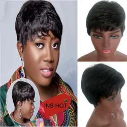 INS Hotselling Pixie Cut Hairstyle Short Wigs with Bangs Short Synthetic Curly Wig for Black Women Fancy Dress Party Wigs