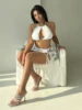 Women's sexy two-piece set with lace up off the shoulder and navel top strap up mini skirt 6