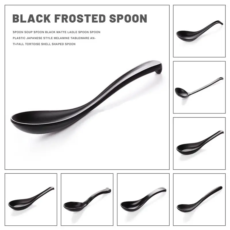 1pc Black Scoops Chinese Asian Soup Spoons Non Stick Wonton Rice Spoon Long Handle Japanese Ramen Spoon Serving Tableware