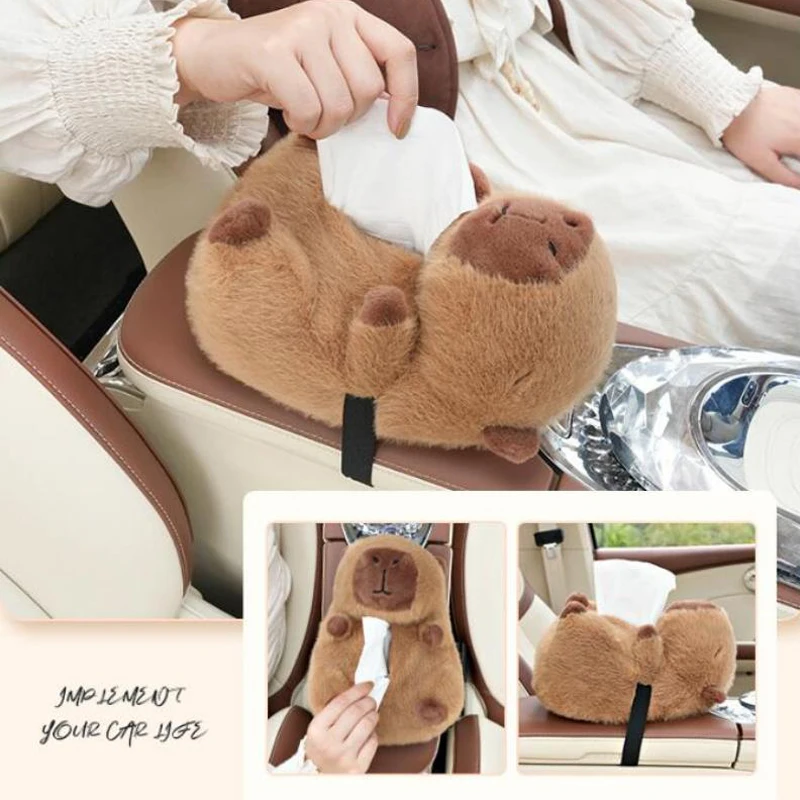 

New Capybara Tissue Box Cute Car Supplies Plush Cartoon Tissue Box Multifunctional Car Tissue Box Car Interior Decoration