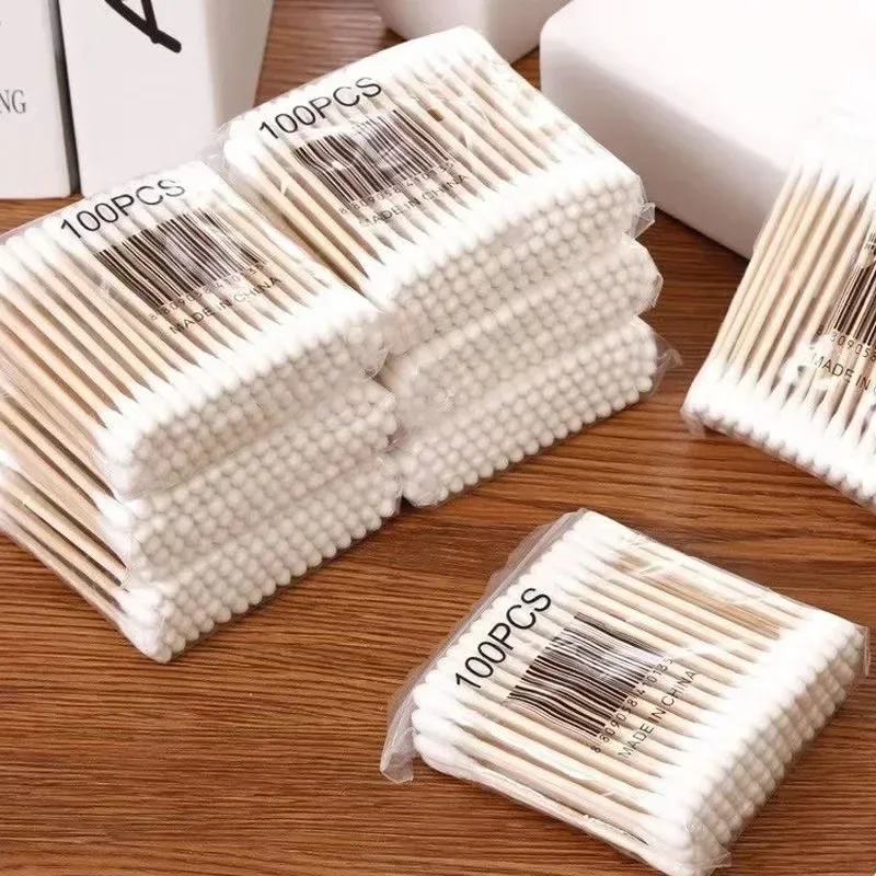 100/300/500pcs Double Head Wooden Cotton Swabs Baby Care Tools Nose Ear Cleaning Women Makeup Tools Biodegradable Cotton Swabs