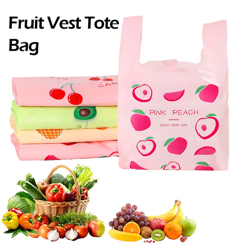 50PcsCuteFruitPlasticBagCarryOutBagswithHandleFoodPackagingRetailSupermarket