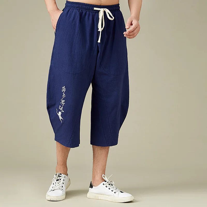 Summer men home wear sleep pants cotton linen chinese style pants vintage Straight plus size 13XL 9XL 10XL 12XL pants Stretch 2