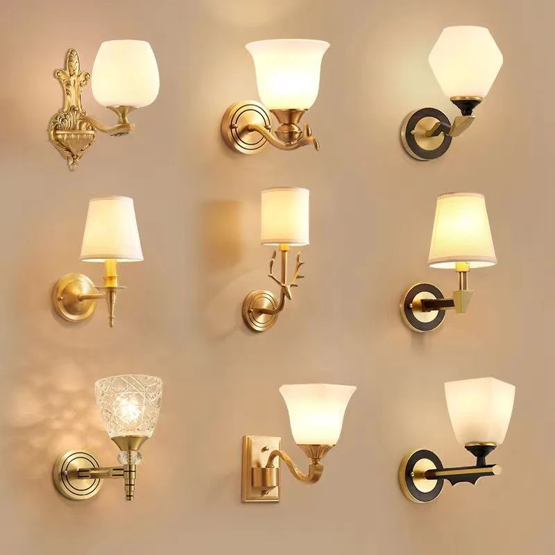 OUFULA American Brass Wall Lamp Indoor Living Room Bedroom Bedside Lamp Retro villa Hotel Corridor Hallway Wall Lampl Lamp 3