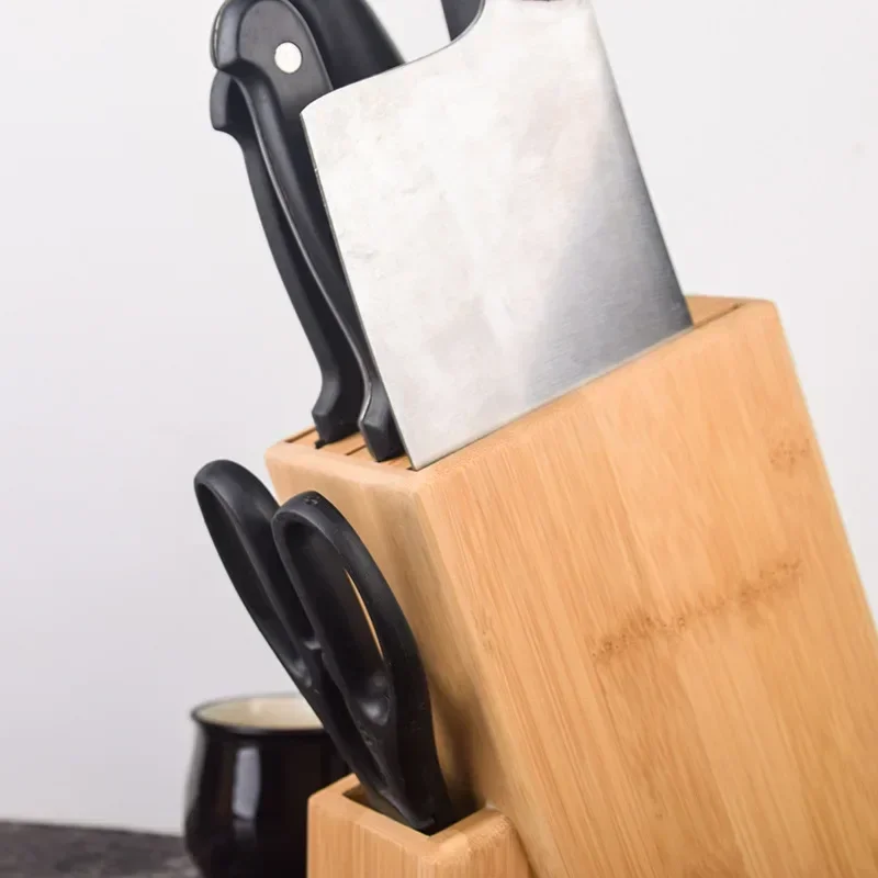 Multifunctional Bamboo Knife Holder with Ventilation for Kitchen Utensils Storage