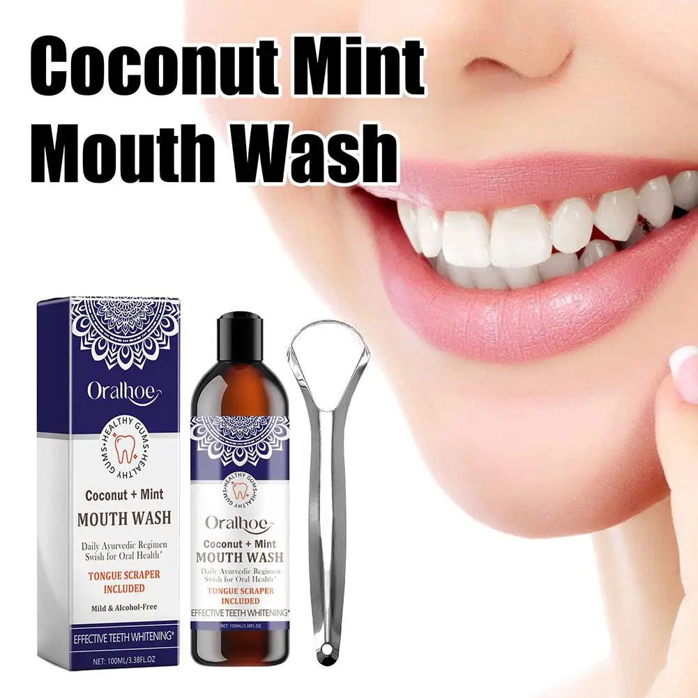 

100ml Coconut Oil Mint Pulling Oil Mouth Wash Alcohol-free Breath Scrape Teeth Oral Clean Tongue Oral Whitening J1N9