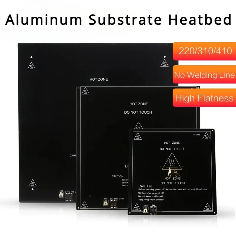 

3D Printer Parts 3mm Aluminum Substrate Hotbed Heatbed 180/220/235/310/410mm Ender3 Heated Bed 24V Hotbed Plate Black with Cable