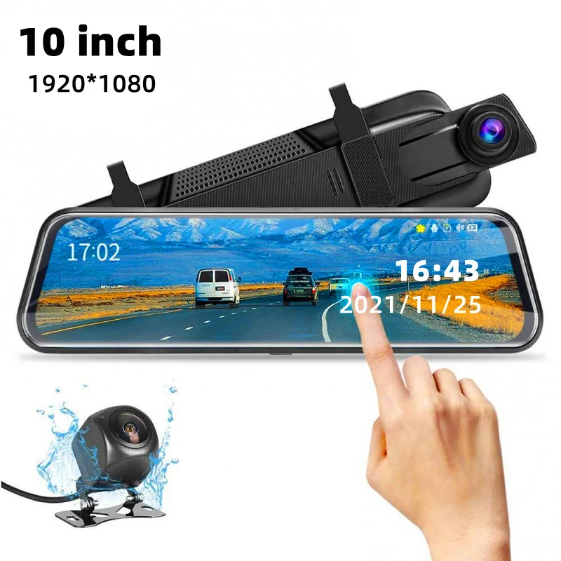 rear view mirror camera system 10 Inches Car DVR Camera 1080P Dual Lens Full Touch Screen Video Recorder With Front and Rear View Cam Rearview Mirror Dashcam yi smart dash camera DVR/Dash Cameras