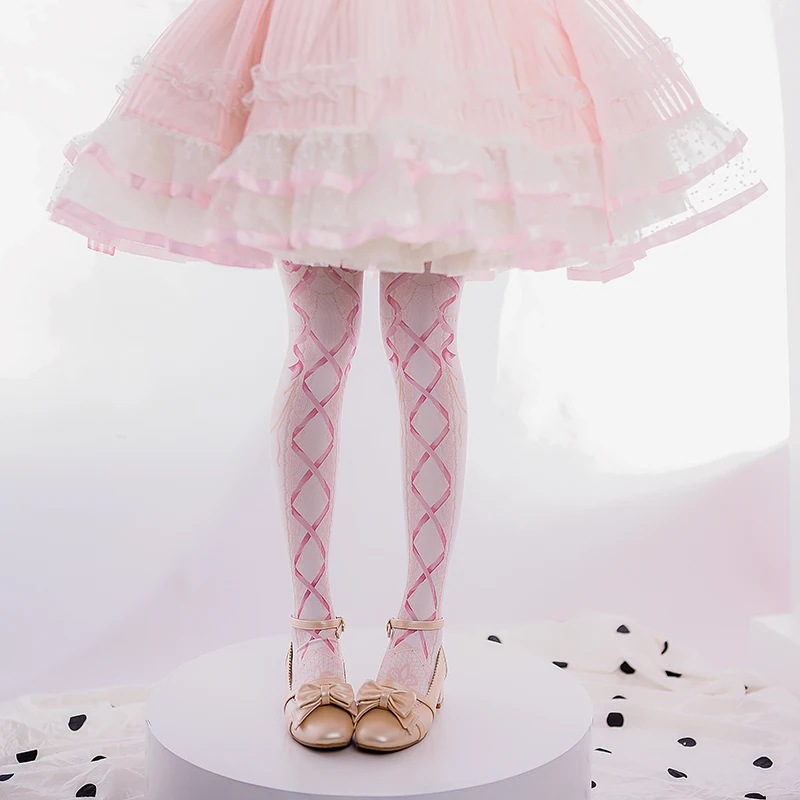 Kawaii Girls Lolita Long Socks Women's Spring/Summer Velvet Printed Pantyhose Lolita Japanese Sweet Girl Stockings Legging
