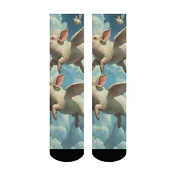 Men's Cartoon Flying Pig Print Socks - Comfortable, Breathable, Non - Slip Fun Gift for Parties (Color 1)