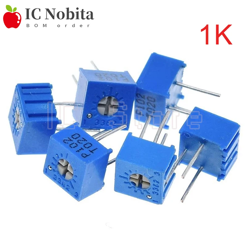 1000PCS 3362P 102 Single Turn Precision Adjustable Resistor 1K Trimpo Trimmer Potentiometer single turn carbon film potentiometer rv24yn20s b204 200k adjustable resistor