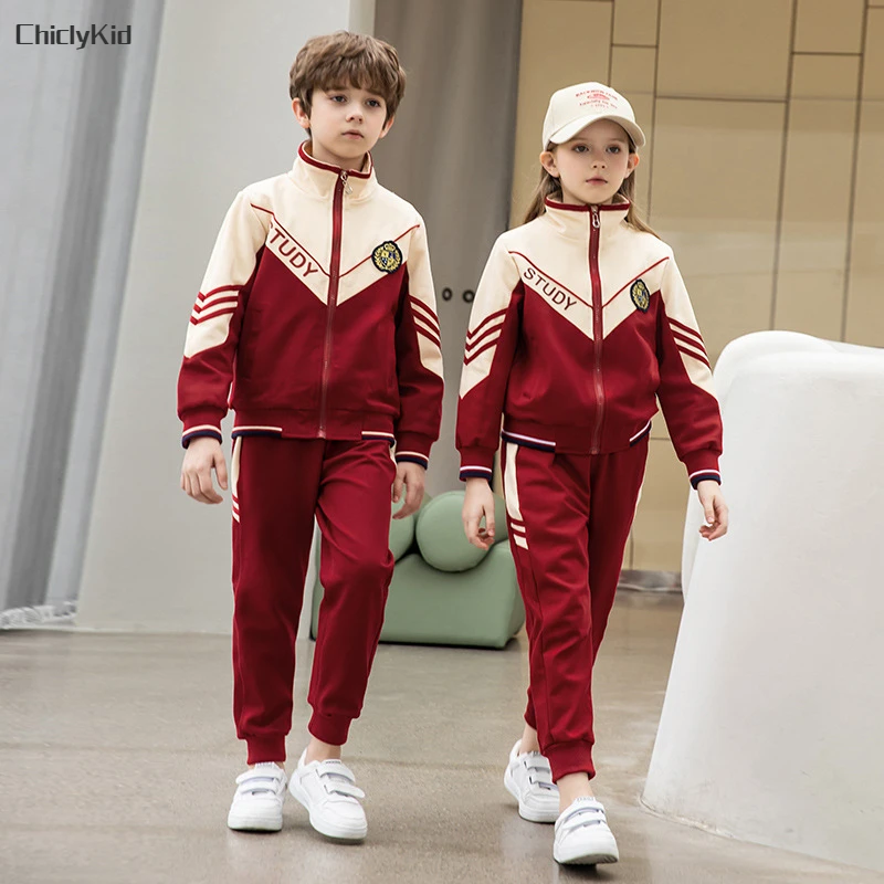 Girls School Uniform Bomber Jacket Joggers Pants Clothes Sets Boys