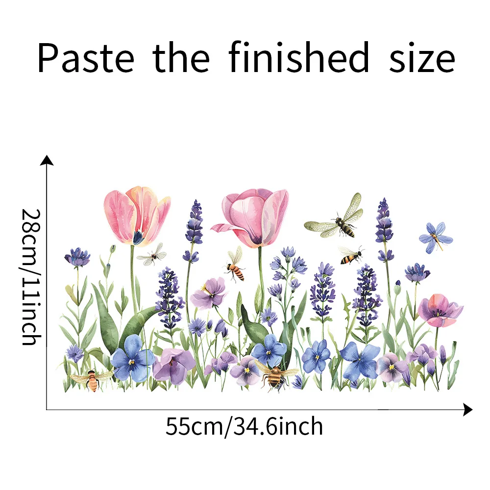 Window Stickers Spring Flowers Window Stickers Glass Static Sticker Bedroom Living Room Decor Art Decals Kids Girl's Room Decoration Mural