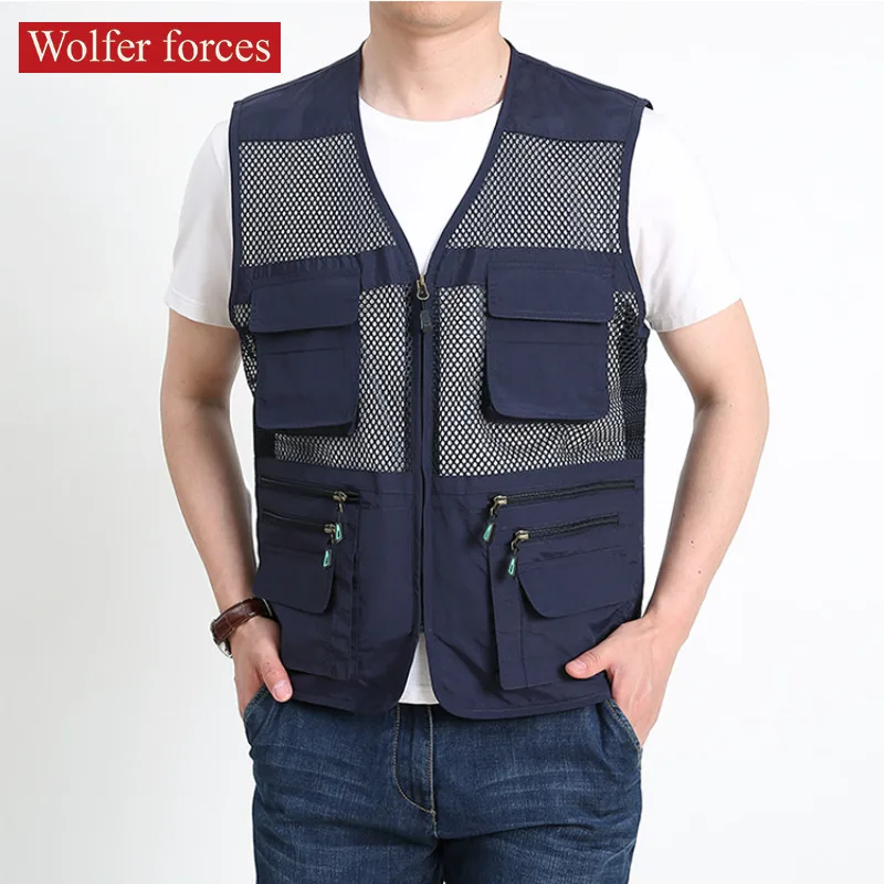 Men's Clothing Motorcyclist Vest Cardigan Military Fishing Wear Sweatshirts Elegant Casual Bigsize Tools Pocket Luxury Mesh